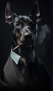 The Dogfather: A Cinematic Rendering of a Blue Gray Doberman Pinscher